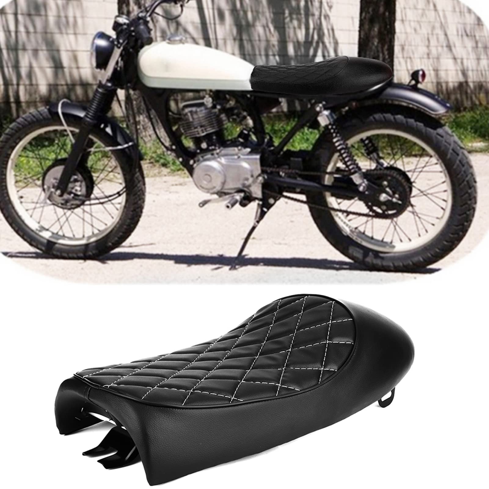 Vintage-Buckel-Stil, Erfrischen Sie Ihren Motorrad-Look mit Dem PU-Ledersattel und Zeigen Sie Ihre Ästhetik. Wasserdicht und Waschbar, Einfache Reinigung mit Herkömmlichem (BLACK) von Aramox