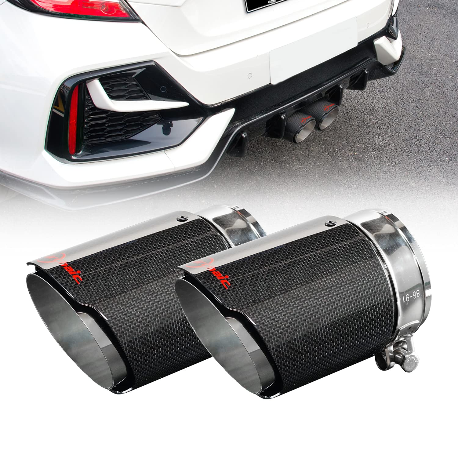 Archaic Carbonfaser Schalldämpfer Auspuffendrohr für Honda Civic Hatchback 2016–2021, Auspuffspitze für 10th Gen Civic,Auspuffausschnitt aus Edelstahl von Archaic