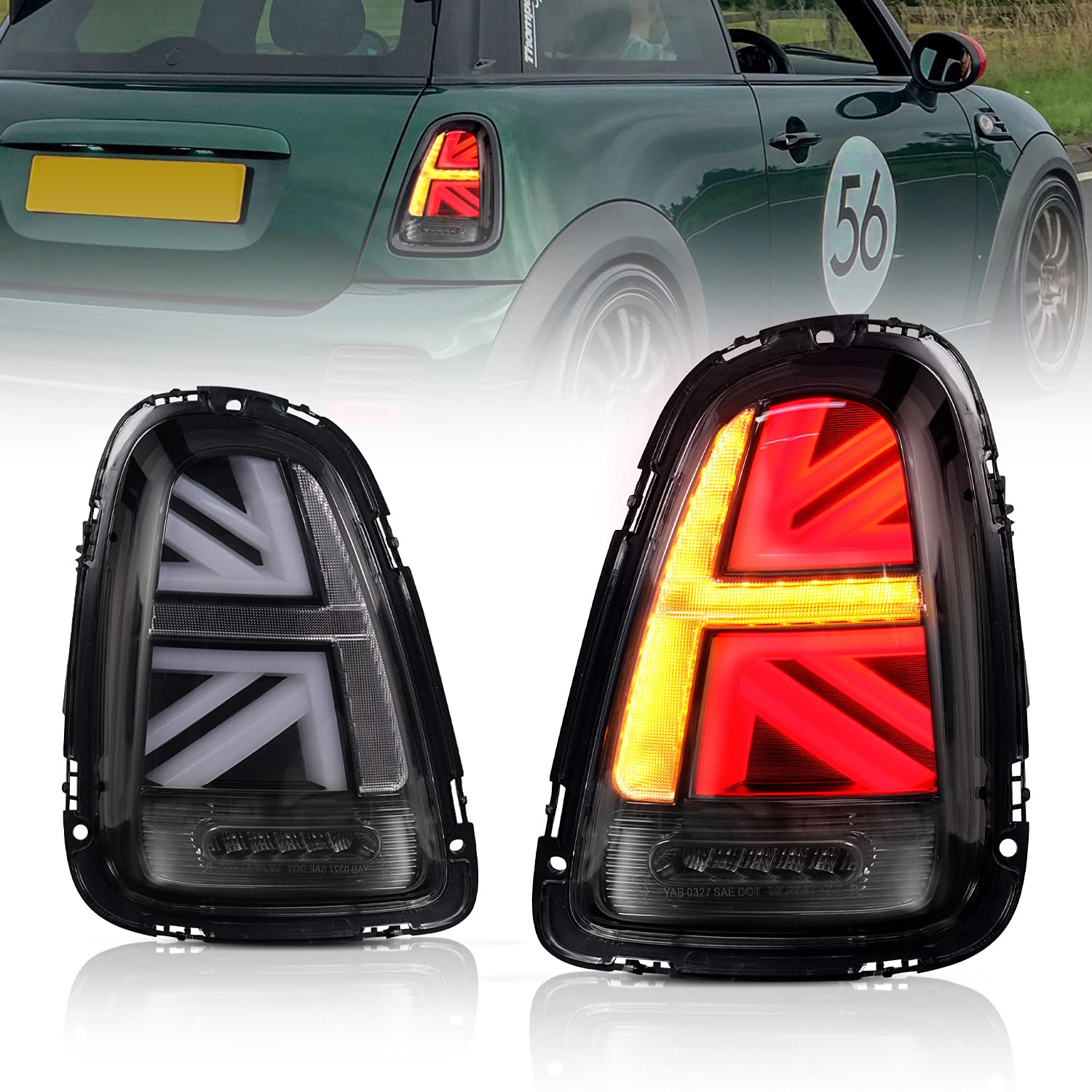 Archaic JCW Union Jack Rückleuchten kompatibel mit Mini Cooper & Coopers Hatchback R56 R57 R58 R59 2007-2013,Paar,E-Prüfzeichen von Archaic