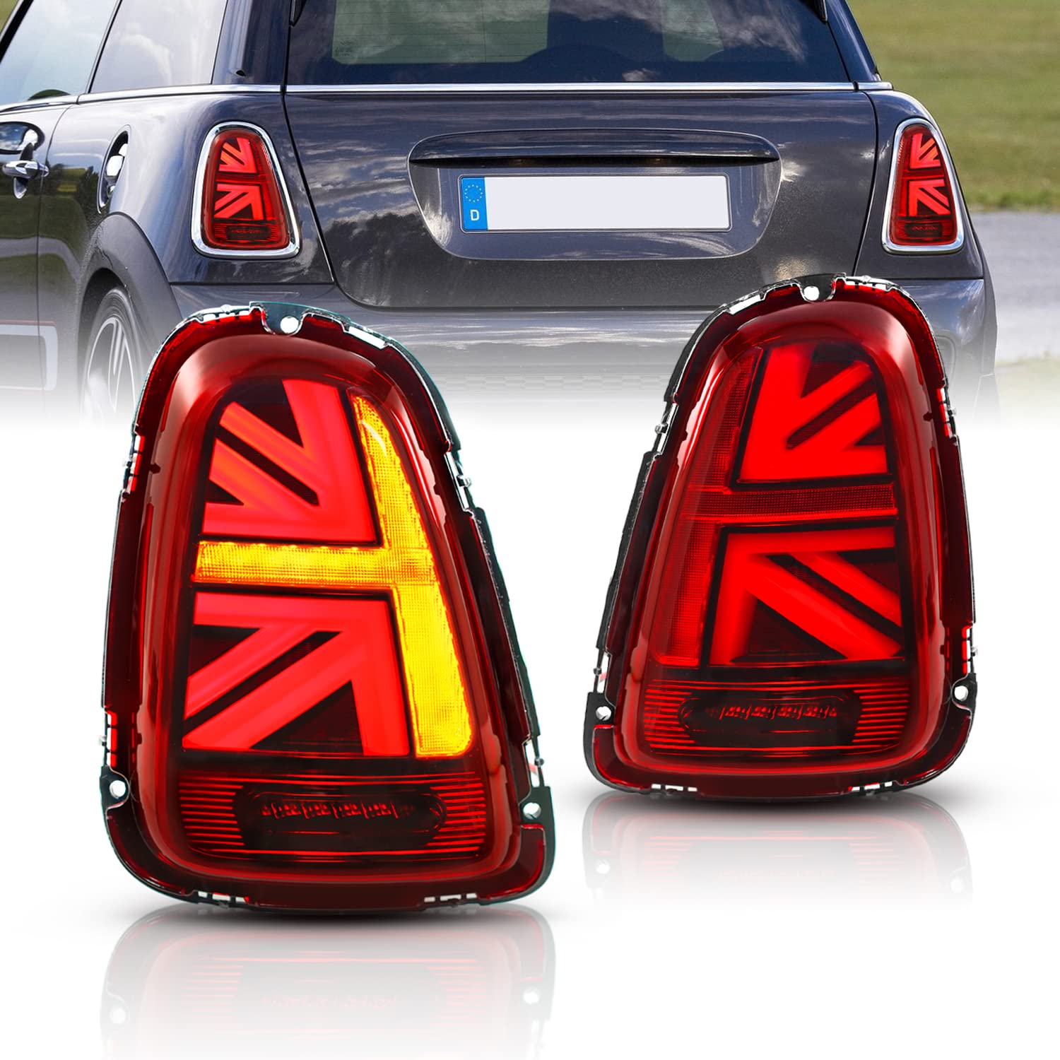 Archaic JCW Union Jack Rückleuchten kompatibel mit Mini Cooper & Coopers Hatchback R56 R57 R58 R59 2007-2013,Paar,E-Prüfzeichen von Archaic