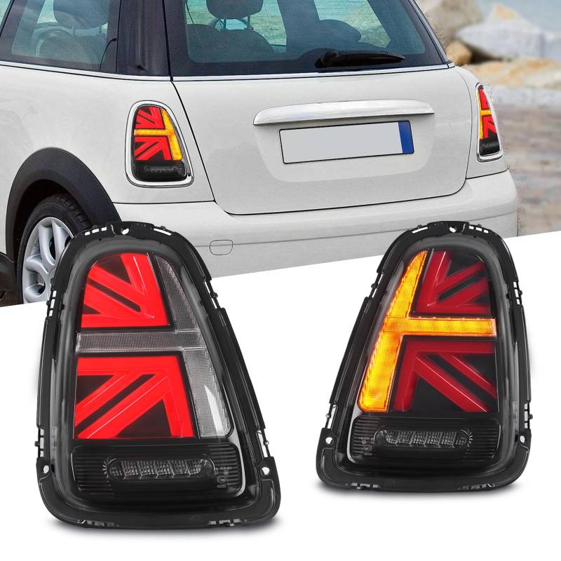 Archaic JCW Union Jack Rückleuchten kompatibel mit Mini Cooper & Coopers Hatchback R56 R57 R58 R59 2007-2013,Paar,E-Prüfzeichen von Archaic