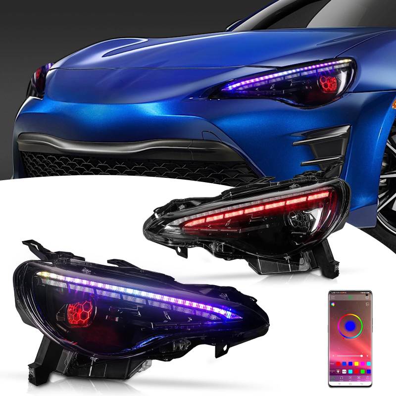 Archaic RGB Dämonenaugen Scheinwerfer kompatibel mit Toyota 86 GT86 /Subaru BRZ 2012–21/Scion FR-S 2012–16, Frontlichter mit Animation RGB DRL, Wabenlinse,Mit E-Prüfzeichen von Archaic