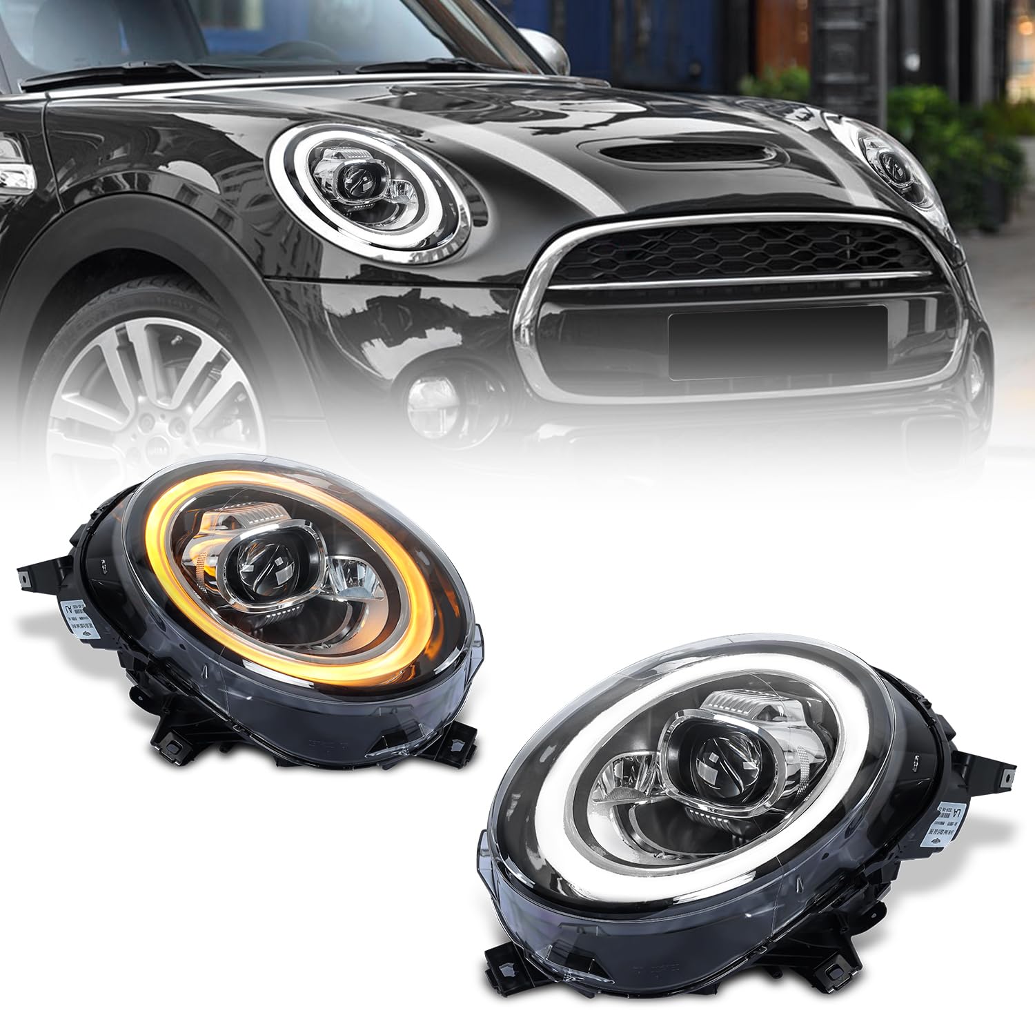 Archaic RGB-Scheinwerfer kompatibel mit Mini Cooper One F55 F56 F57 JCW F54 Clubman 2014-2024, für OE-HID/LED-Modelle, mit RGB-Animation DRL,mit E-Prüfzeichen von Archaic