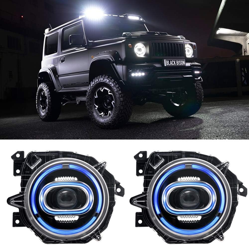 Archaic Scheinwerfer kompatibel mit 4th Gen 2018-2023 Suzuki Jimny JB64W JB74W, Frontlichter mit Animation Blau DRL,Kein E-Prüfzeichen von Archaic