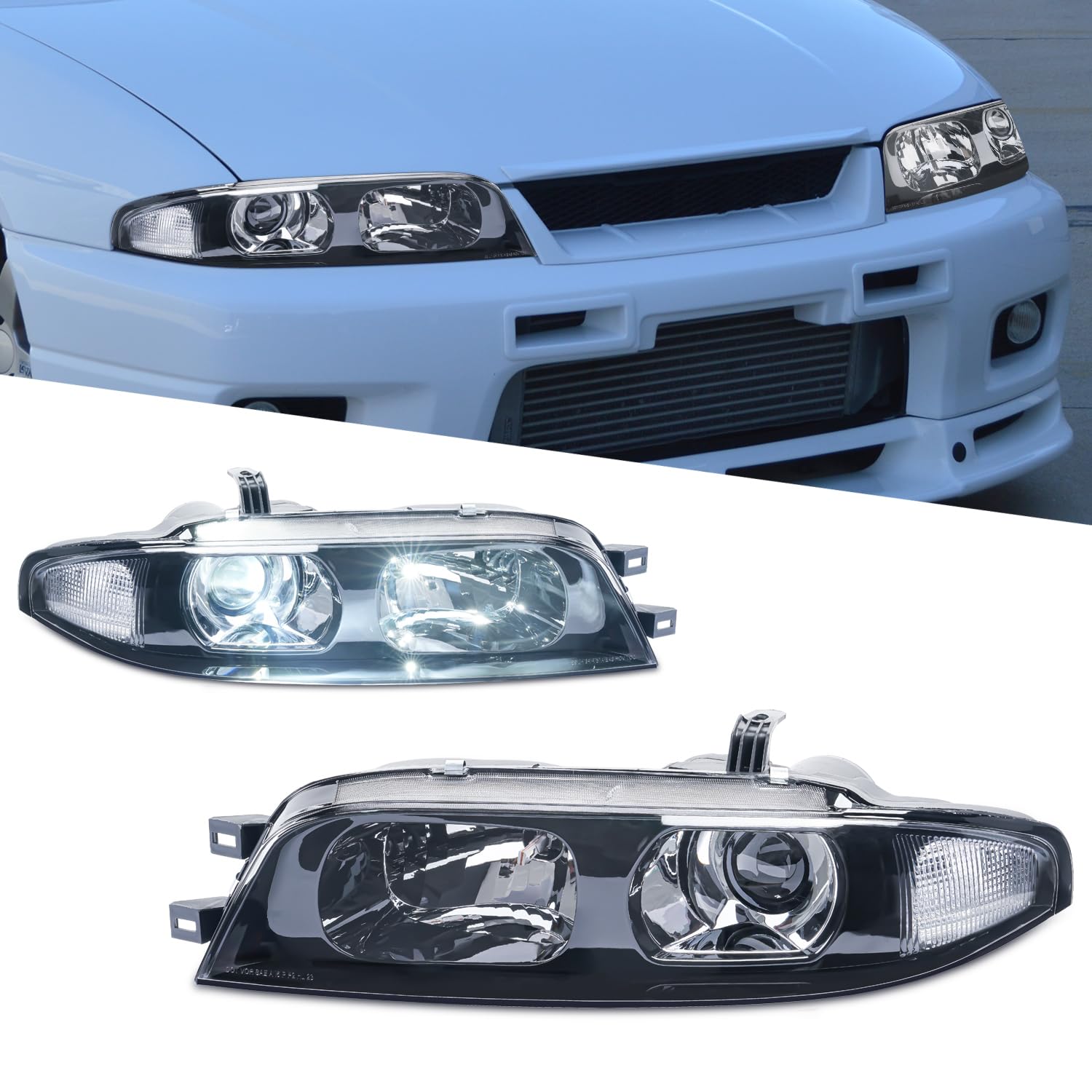 Archaic Scheinwerfer kompatibel mit 9th Gen Nissan Skyline R33 GTR 1995-1998,nicht für GTS GTST,mit Birne, Paar von Archaic