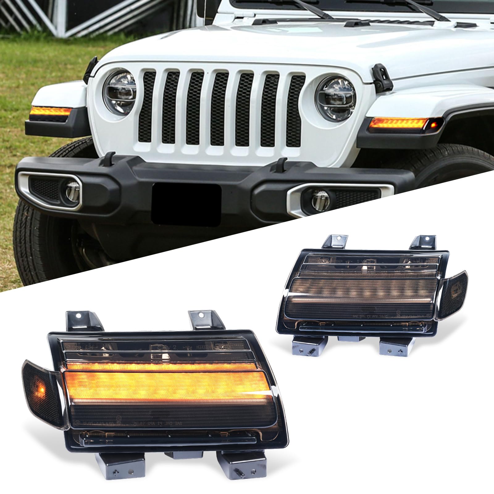 Archaic Seitenma+rkierungsleuchten und Blinker für Jeep Wrangler JL Sport S, Sahara, Rubicon, High Altitude 2018-2025, weiß oder gelb DRL von Archaic