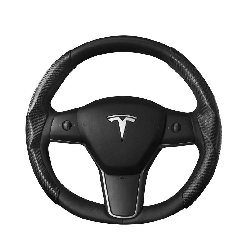 Arcoche Lenkradabdeckung für Tesla Model 3 Model Y 2017–2023, Carbonfaser-Lenkradabdeckung Griff, Passgenau für Tesla Model 3 Model Y Zubehör von Arcoche