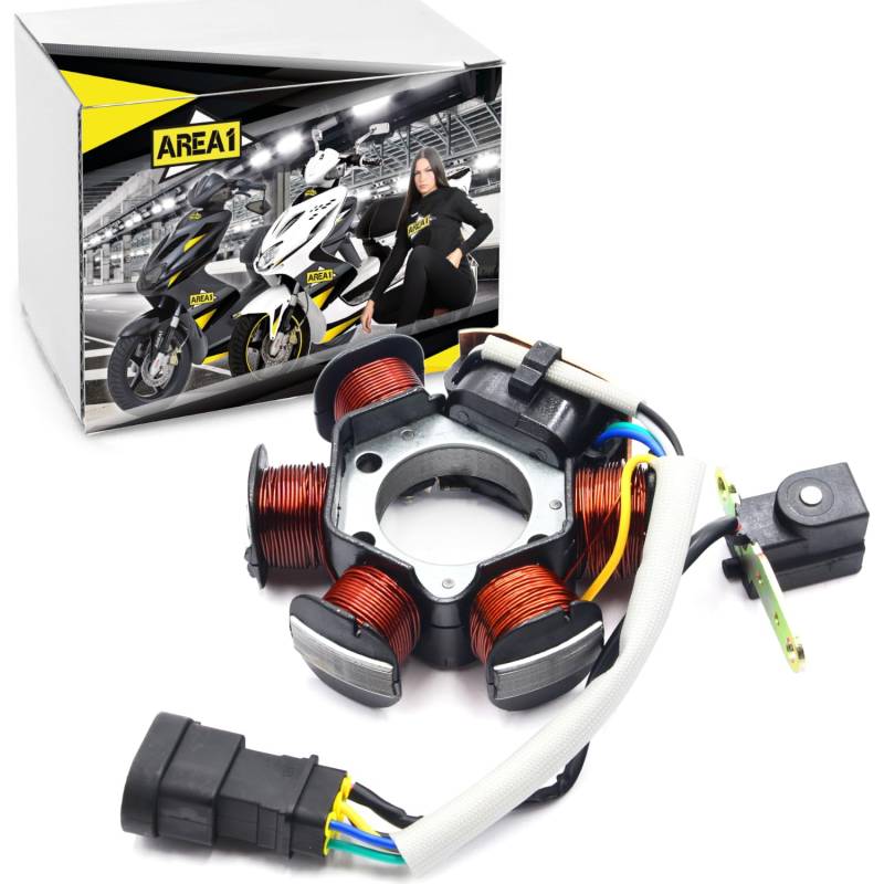 Area1 Ersatz Lichtmaschine Stator für 50ccm ab Bj. 99 - Für NRG TPH Zip Liberty Free, Runner, ET2 LX LXV S Primavera, SR 50R Scarabeo Sportcity Motard GP1 von Area1