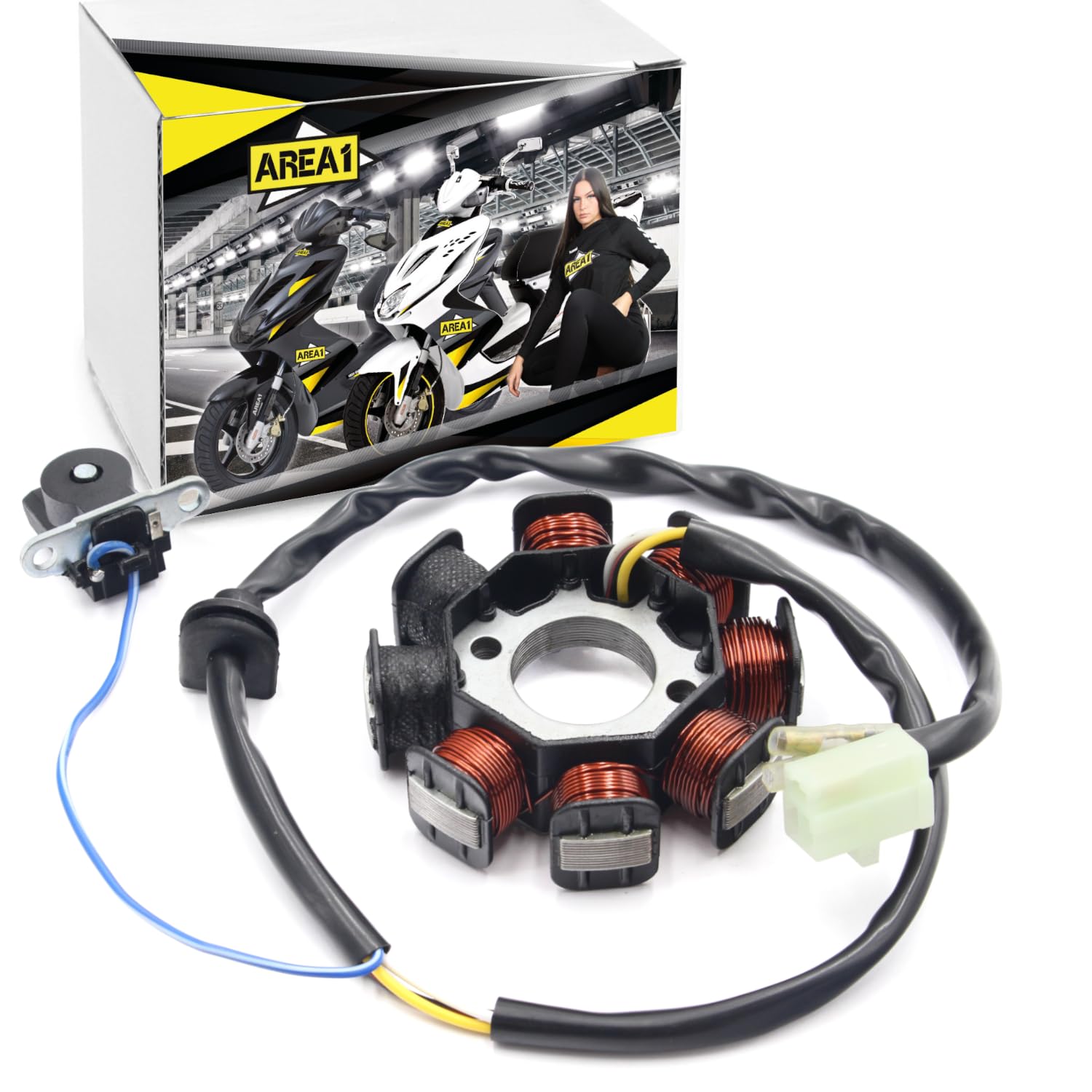 Area1 Ersatz Lichtmaschine Stator kompatibel mit Flex Tech Sprint-12, GT Union Strada, Mawi Street Race, kompatibel mit Znen (Zhongneng) Sun 3, Sun, Sun IV 50ccm von Area1