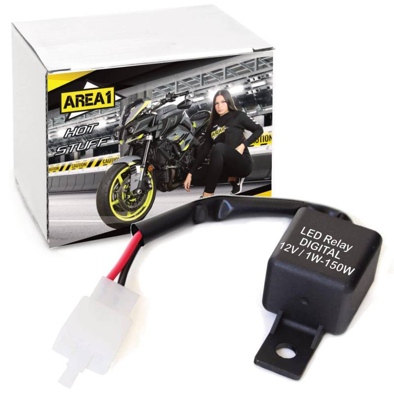 Area1 Motorrad Blinker Relais digital für LED Halogen und Glühbirnen, lastunabhängig 12V 0.1-150W 2 Pin/2-Polig LED Blinkgeber elektronisch kompatibel mit von Area1