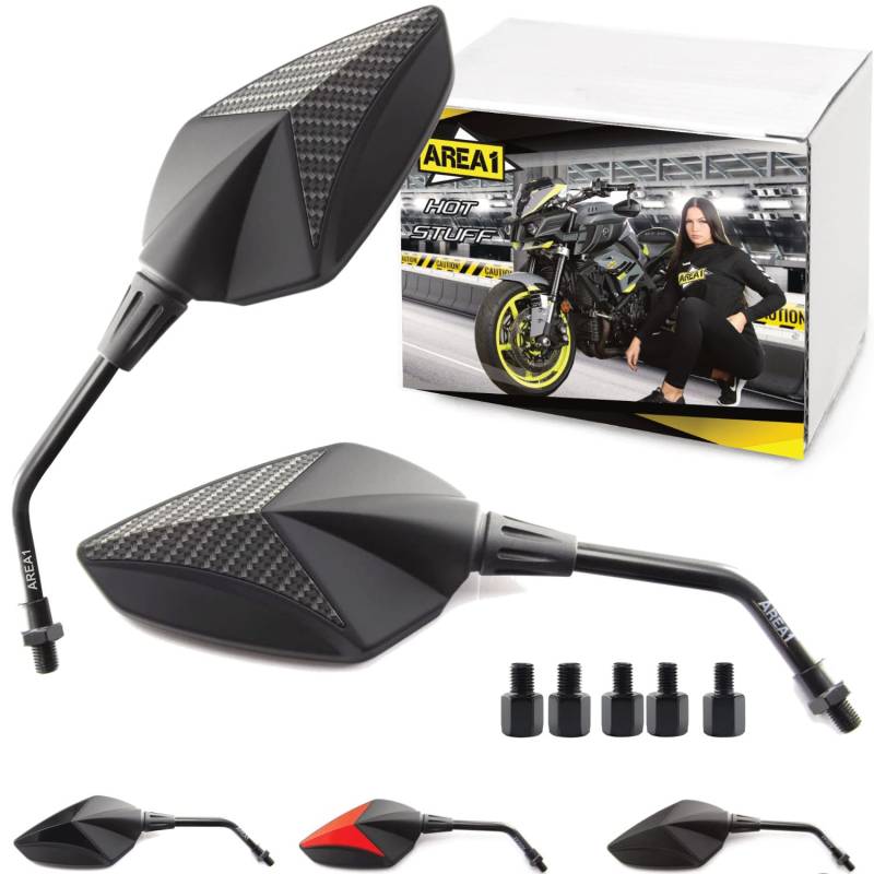 Area1 Premium Rückspiegel Spiegel Paar e-geprüft, carbon, M10 Rechts+Linksgewinde. kompatibel mit MT03 MT07 MT09 MT10 MT125 Tracer XT 1200 Tenere FZ6 FZ8 FZ1 XJ6SP Vmax Xmax Nmax WR (XCA) von Area1