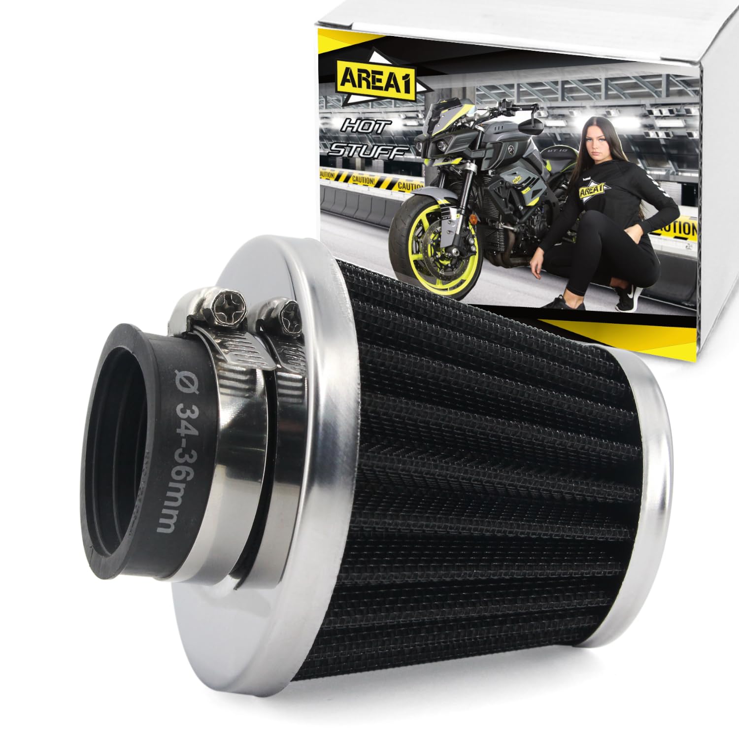 Area1 Universal Tuning Sport Luftfilter Filter, Anschluss 34 35 36 mm, Doppelschicht Stahl, Motorrad-Luftfilter ATV Quad Roller von Area1