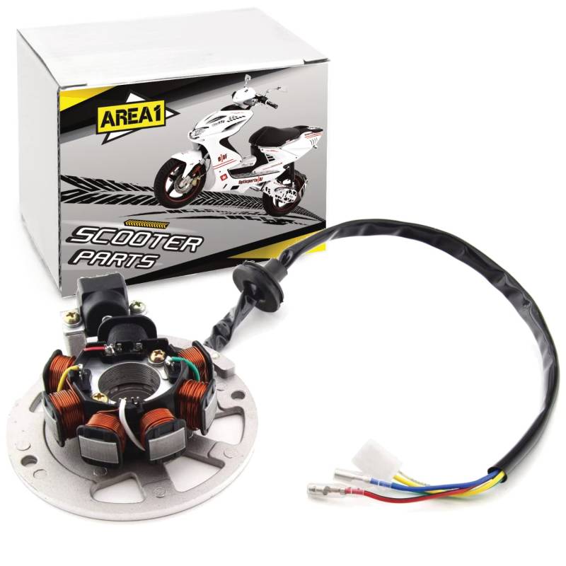 Area1 Ersatz Lichtmaschine Stator für 50ccm. Kompatibel mit Yamaha Aerox, Neos, Jog, MBK, Nova Motors RS Ultima GT Union Benero Adly Her Chee, Malaguti F10 F12 F15, Aprilia SR/Scarabeo (Minarelli) von Area1