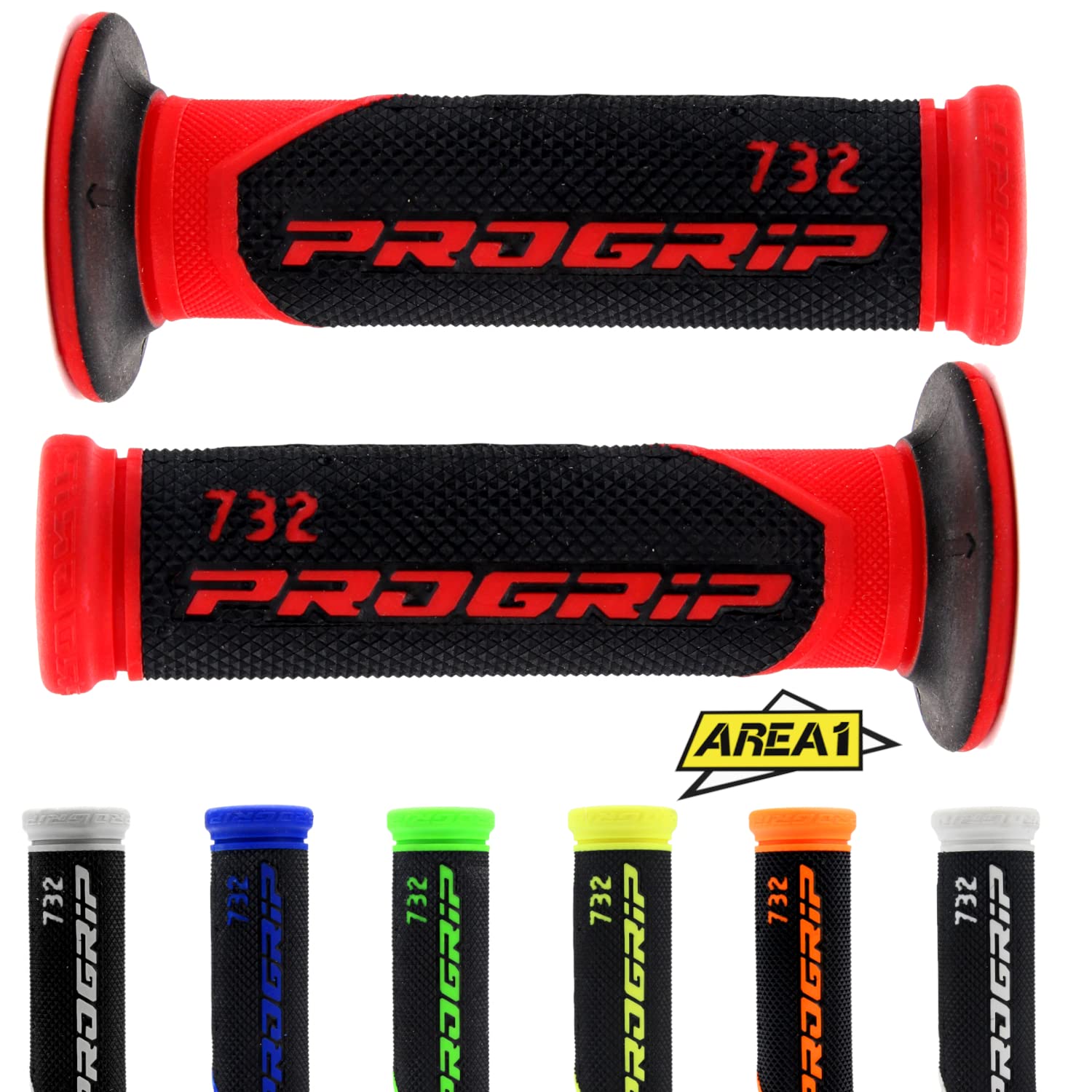 Progrip 732 Motorrad Motorroller Lenkergriffe Griffe Griffgummi 2Stück 1x22mm + 1x24-25mm 7/8 1Zoll, inkl. Area1 Sticker, Rot, Kompatibel mit KSR von Area1