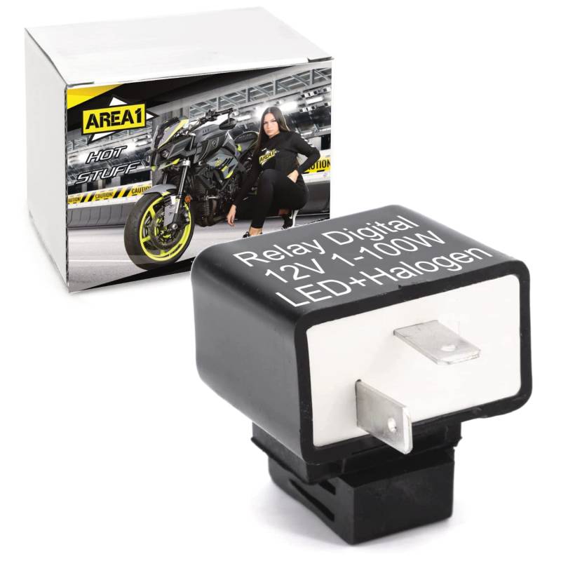 Area1 universal Motorrad Blinker Relais digital für LED Glüh- und Halogenbirnen 12V 2 Pin 2 Polig LED Blinkgeber elektronisch kompatibel mit von Area1