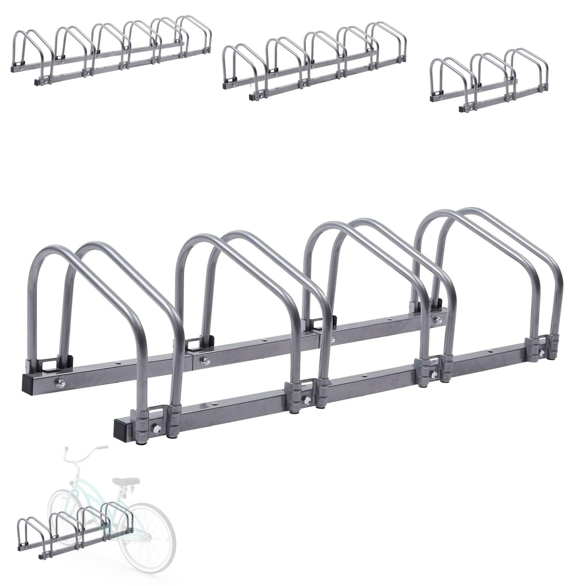 Arebos Fahrradständer für 4 Fahrräder | Mehrfachständer mit 21cm Radabstand | Fahrradhalter für 35-60 mm Reifenbreite | Radständer 100 x 30 x 26 cm | Boden- oder Wandmontage | Aufstellständer Silber von Arebos