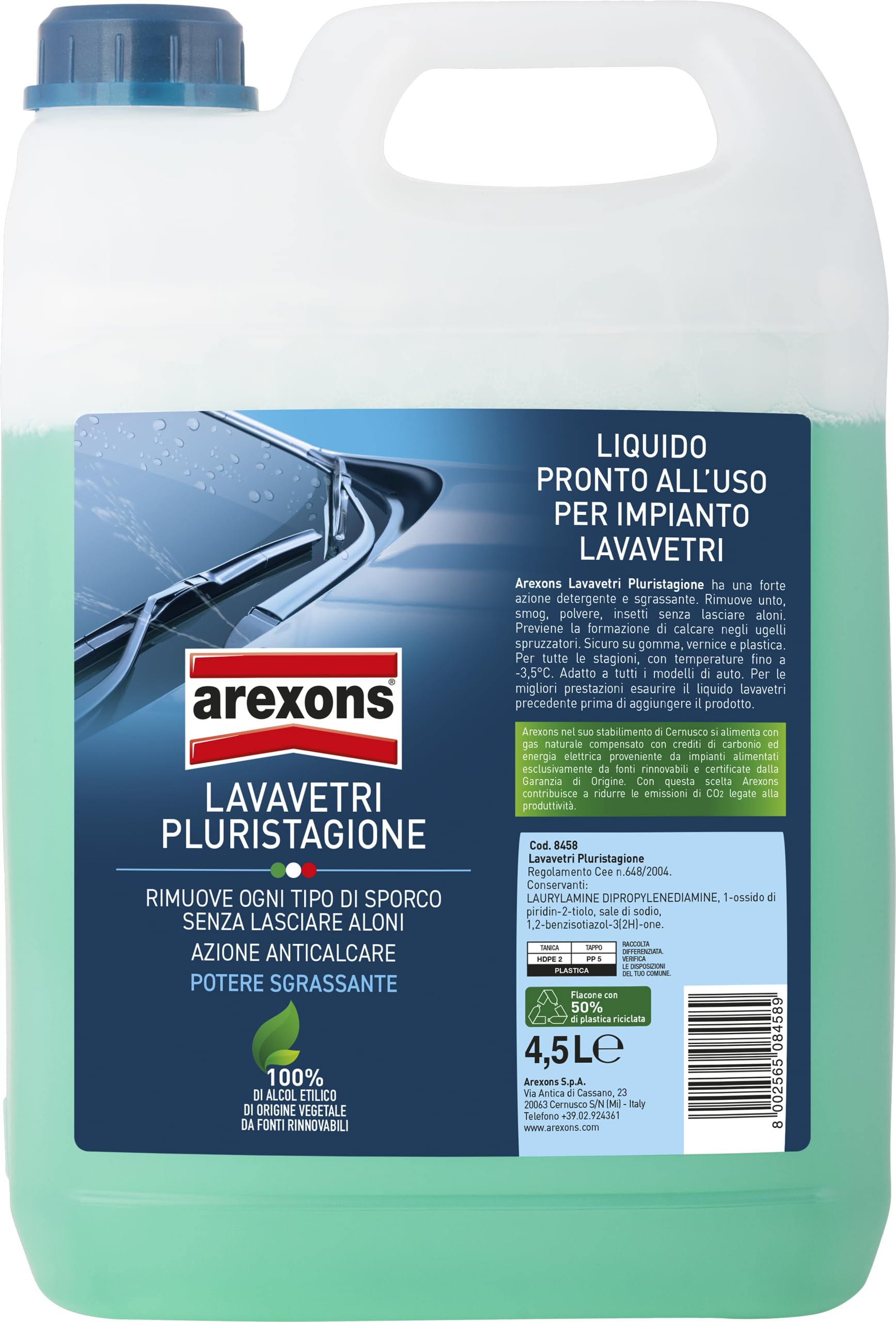 AREXONS Scheibenreiniger für Autowaschanlage -3,5 °C, 4,5 l, gebrauchsfertig, Glasreiniger, entfettend, entfernt alle Arten von Schmutz, Entkalkung von Arexons