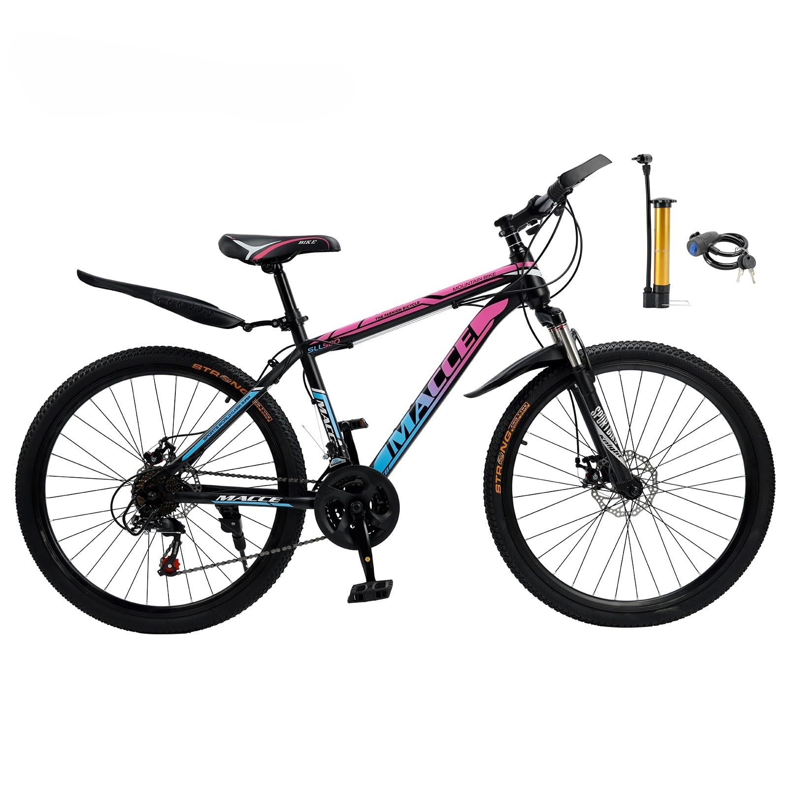 24 Zoll Mountainbike für Herren und Damen, 24-Gang-Schaltung, Kohlenstoffstahlrahmen, Mechanische Dual-Scheibenbremsen, Federungsgabel, Aluminiumfelgen, Stoßdämpfend, Blau+PInk, MTB für Erwachsene von Areyourshop