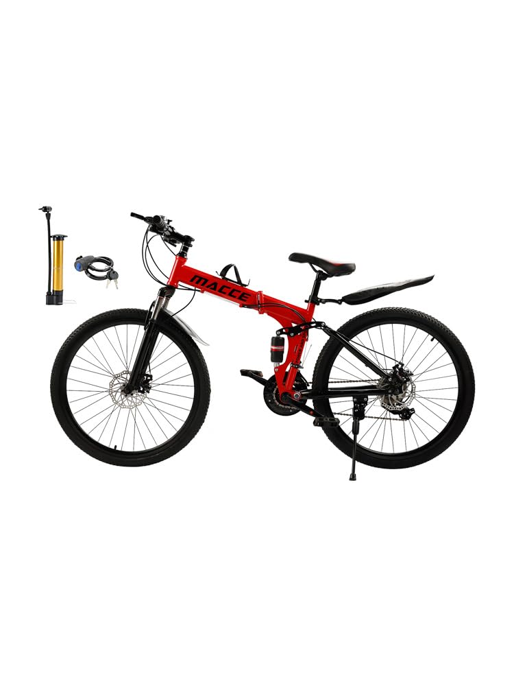 26 Zoll Faltbares Mountainbike für Erwachsene, 27-Gang-Schaltung, Kohlenstoffstahlrahmen, Dual-Scheibenbremsen, Federungsgabel, Aluminiumfelgen, Weiß, Leicht zu transportieren von Areyourshop