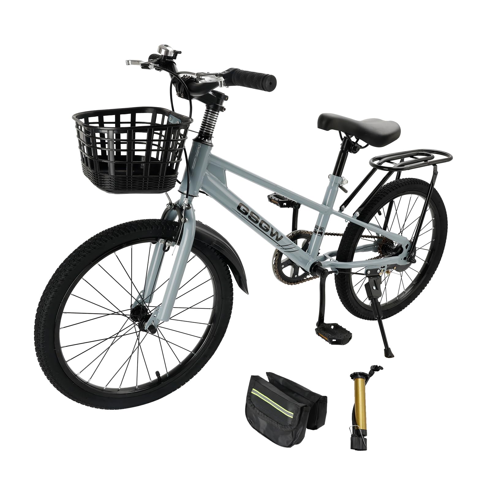 20 Zoll Kinderfahrrad, Hochwertiger Kohlenstoffstahlrahmen, Verstellbarer Sitz, Doppelbremsen, 180° Drehbarer Lenker, rutschfeste Reifen, Mit Korb, Jungen/Mädchen Fahrrad von Areyourshop