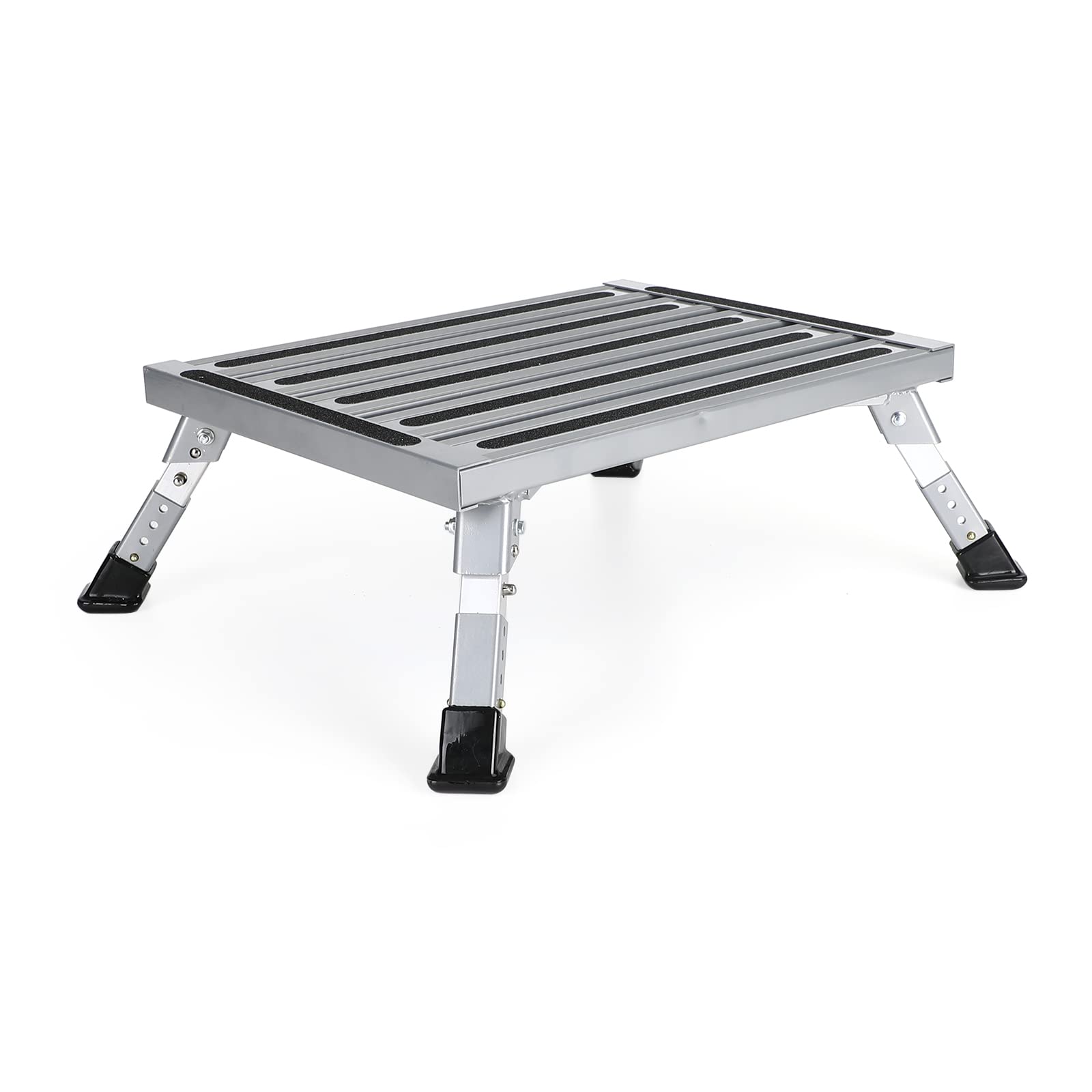 Areyourshop Folding Aluminum Platform RV Step Stool with Adjustable Height, Non-Slip Gripper Strips, and Durable Rubber Feet for RV, Trailer, Truck, and Home Use von Areyourshop