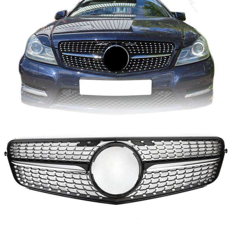 Areyourshop Kühlergrill Diamond Black Chrome Grill für C-Class (W204) 2008-2014 C180/C200/C230/C250/C280/C300/C350 von Areyourshop