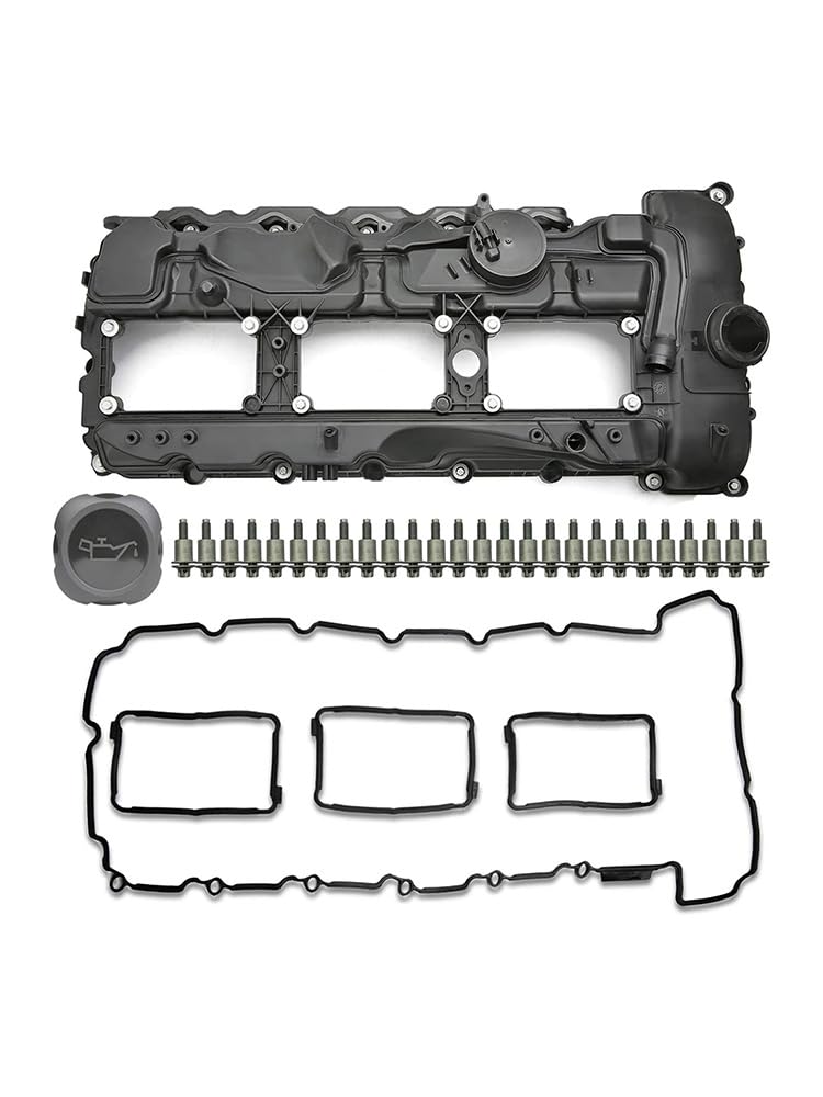 Areyourshop Ventildeckel mit Dichtung + Ölverschlusskappe 11127570292 Fit for BMW N55 Motor 135i 335i 535i 640i 740i – Ersatzteil für 3.0T Turbo Modelle, langlebig und passgenau von Areyourshop