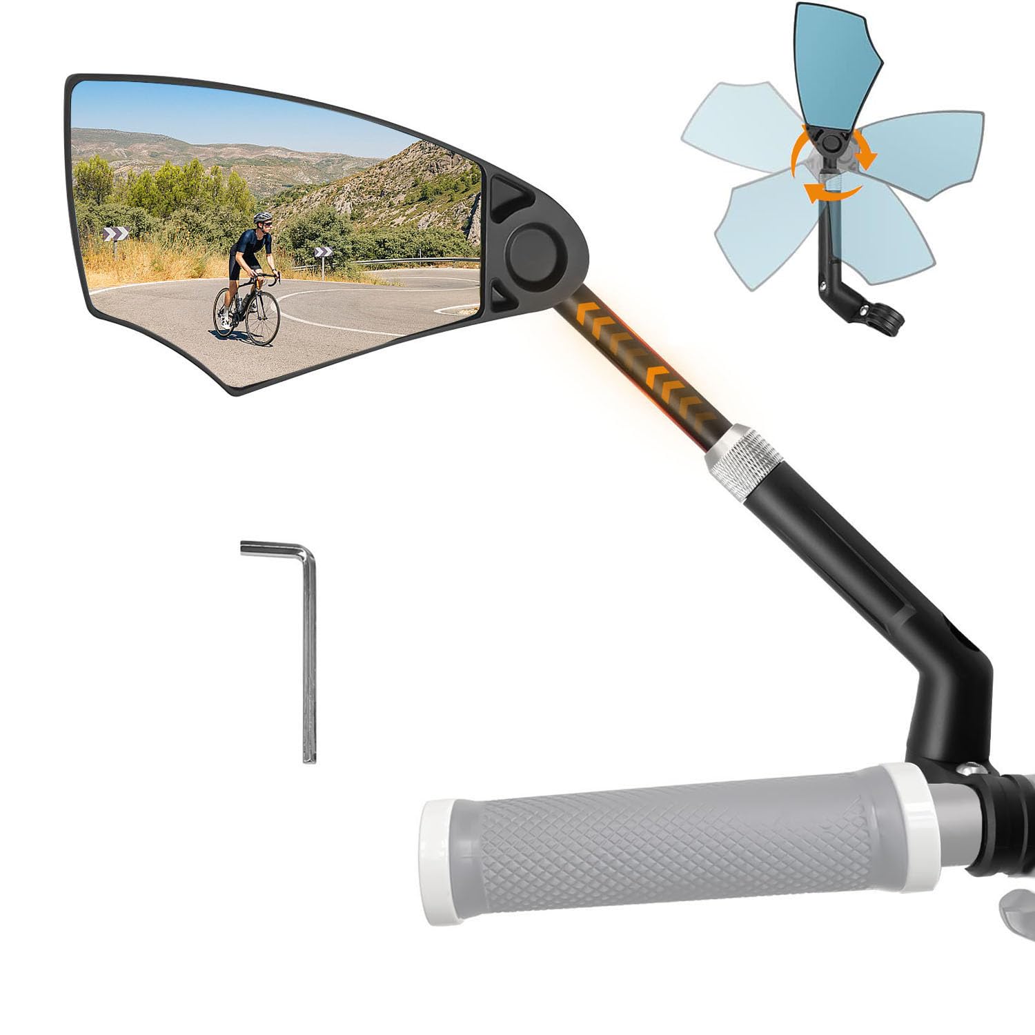 Arkham Fahrradspiegel Blendschutz, Fahrrad Rückspiegel Einziehbar und 360° Drehbar, Extra Großer HD Echtglas Spiegel, für 20-23mm Lenker, Fahrrad Spiegel für Ebike Mountainbike (Links) von Arkham