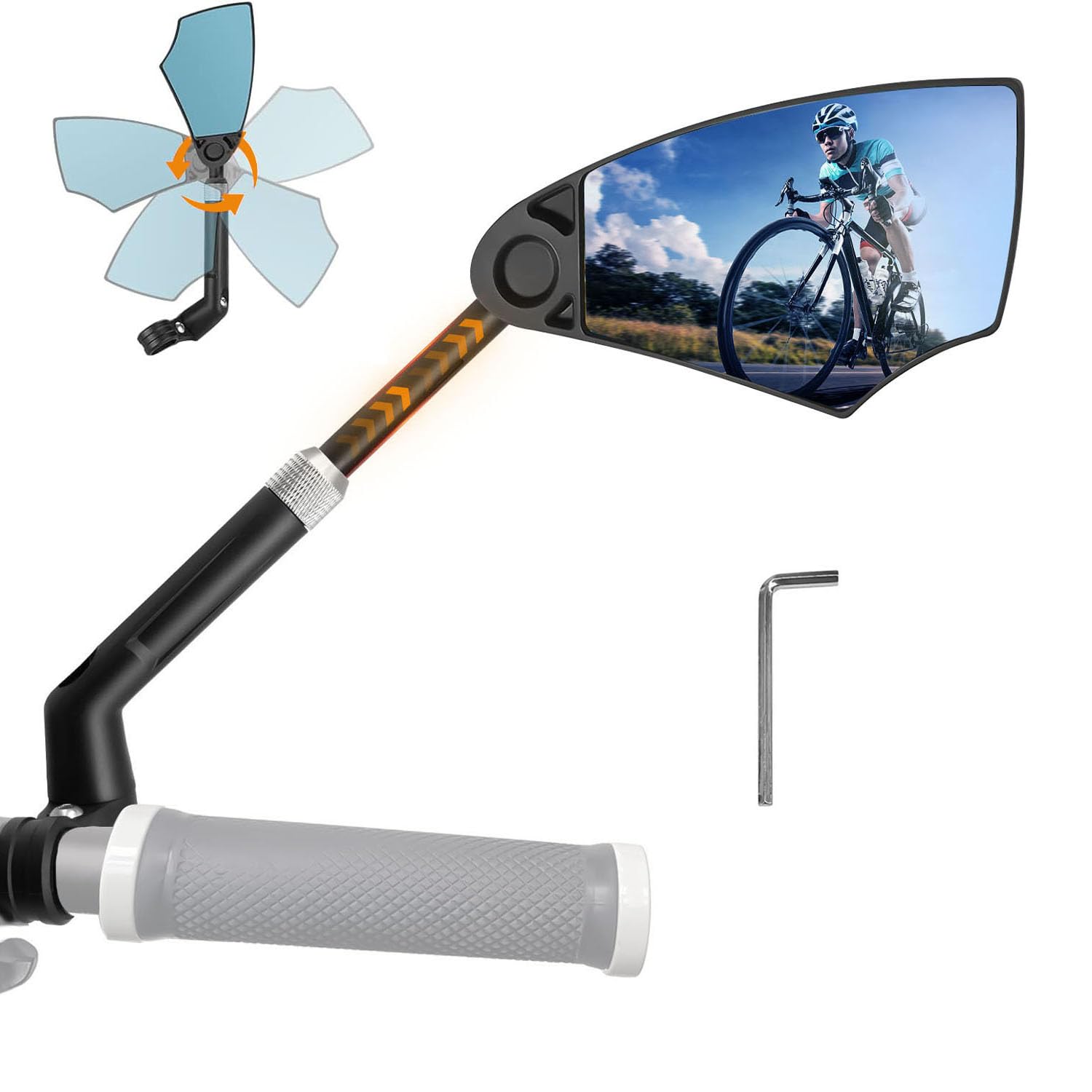 Arkham Fahrradspiegel Blendschutz, Fahrrad Rückspiegel Einziehbar und 360° Drehbar, Extra Großer HD Echtglas Spiegel, für 20-23mm Lenker, Fahrrad Spiegel für Ebike Mountainbike (Rechts) von Arkham