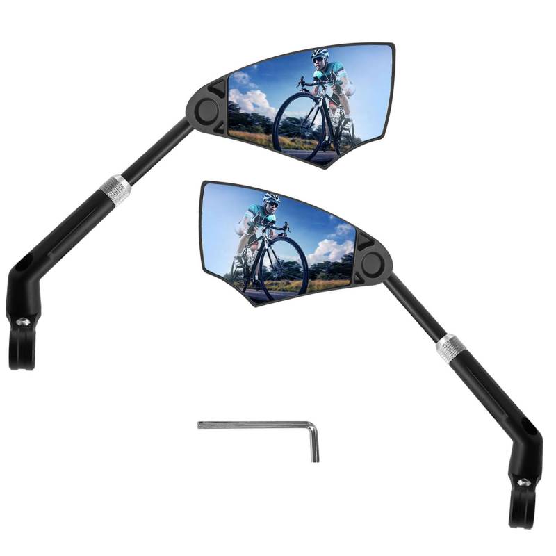 Arkham Fahrradspiegel Blendschutz 2 Stück, Fahrrad Rückspiegel Einziehbar und 360° Drehbar, Extra Großer HD Echtglas Spiegel, für 20-23mm Lenker, Fahrrad Spiegel für Ebike Mountainbike (Links+Rechts) von Arkham