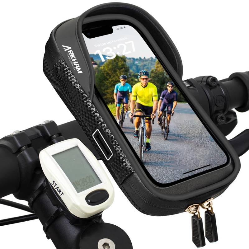 Arkham Handyhalterung Fahrrad Wasserdicht Handyhalter Motorrad Fahrrad Lenkertasche 360°drehbarem Rahmentasche Lenker Regenhaube für Fahrradtasche für unter 7 Zoll Smartphone GPS von Arkham