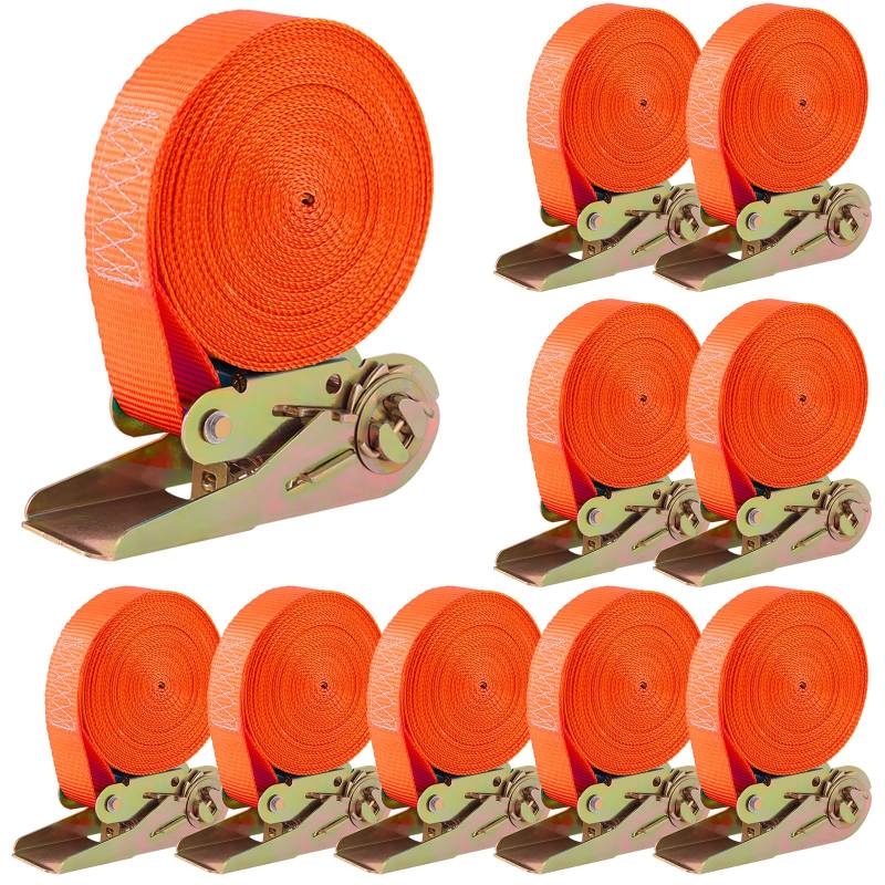 10 Stück 800kg 6m x 25mm Spanngurte mit Ratsche 2 teilig zweiteilig mit Haken Ratschengurt Zurrgurte Blau für Ladungssicherung (orange) von Arlopu