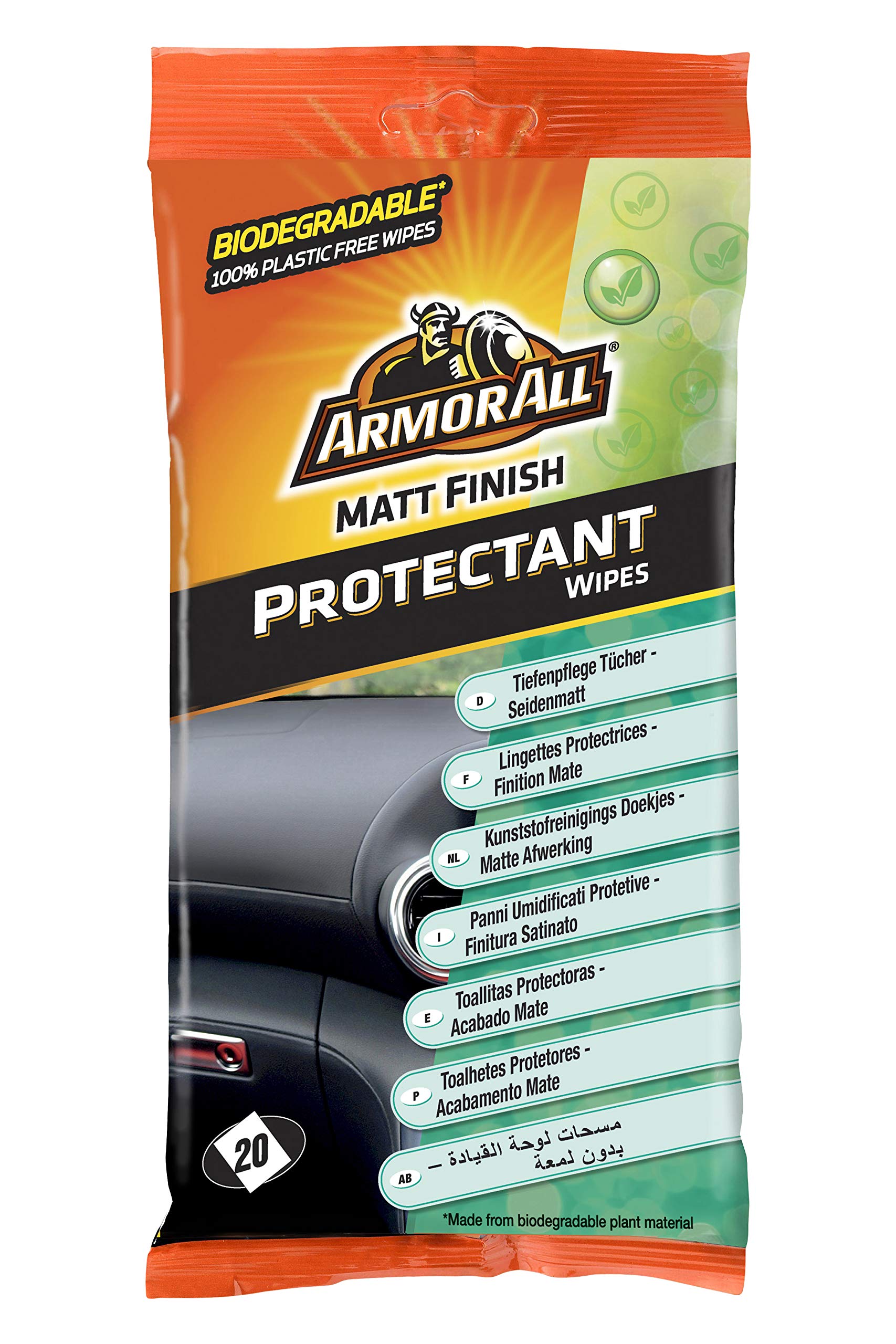 ARMOR ALL Kunststoffpflegetücher 20 Stk. Seidenmatt Dashboard Wipes Matt Finish, Gelb, 35020L, Standard von Armor All