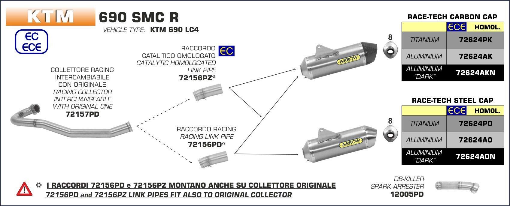 ARROW Zwischenrohr Edelstahl KTM 690 SMC R 2019-690 SMC R KTM 690 LC4 von Arrow