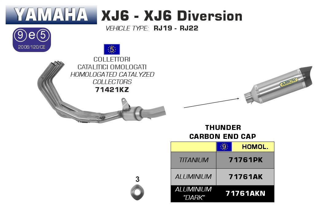 Sport Auspuff Komplettanlage Arrow Thunder Alu Yamaha XJ6 / Diversion Bj.2009-2016 +Katalysator von Arrow