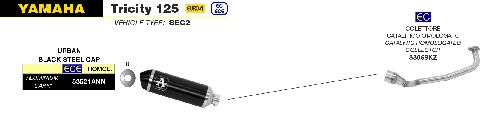 Sport Auspuff Komplettanlage Arrow URBAN Alu BLACK Yamaha Tricity 125 Bj.2017-2020 EURO4/e-geprüft von Arrow