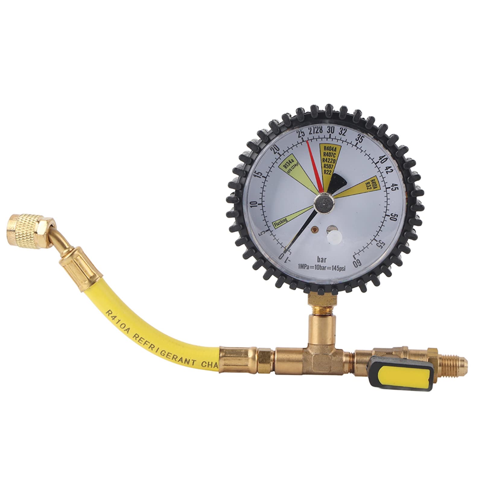 Artillery Klimaanlage Manometer,1/4 SAE Inch Klimaanlagen Kühlung Stickstoffdrucktest Manometer,80mm Luftdruckprüfer Kugelventil für R134A,R22,R407C,R410A (1~60bar) von Artillery