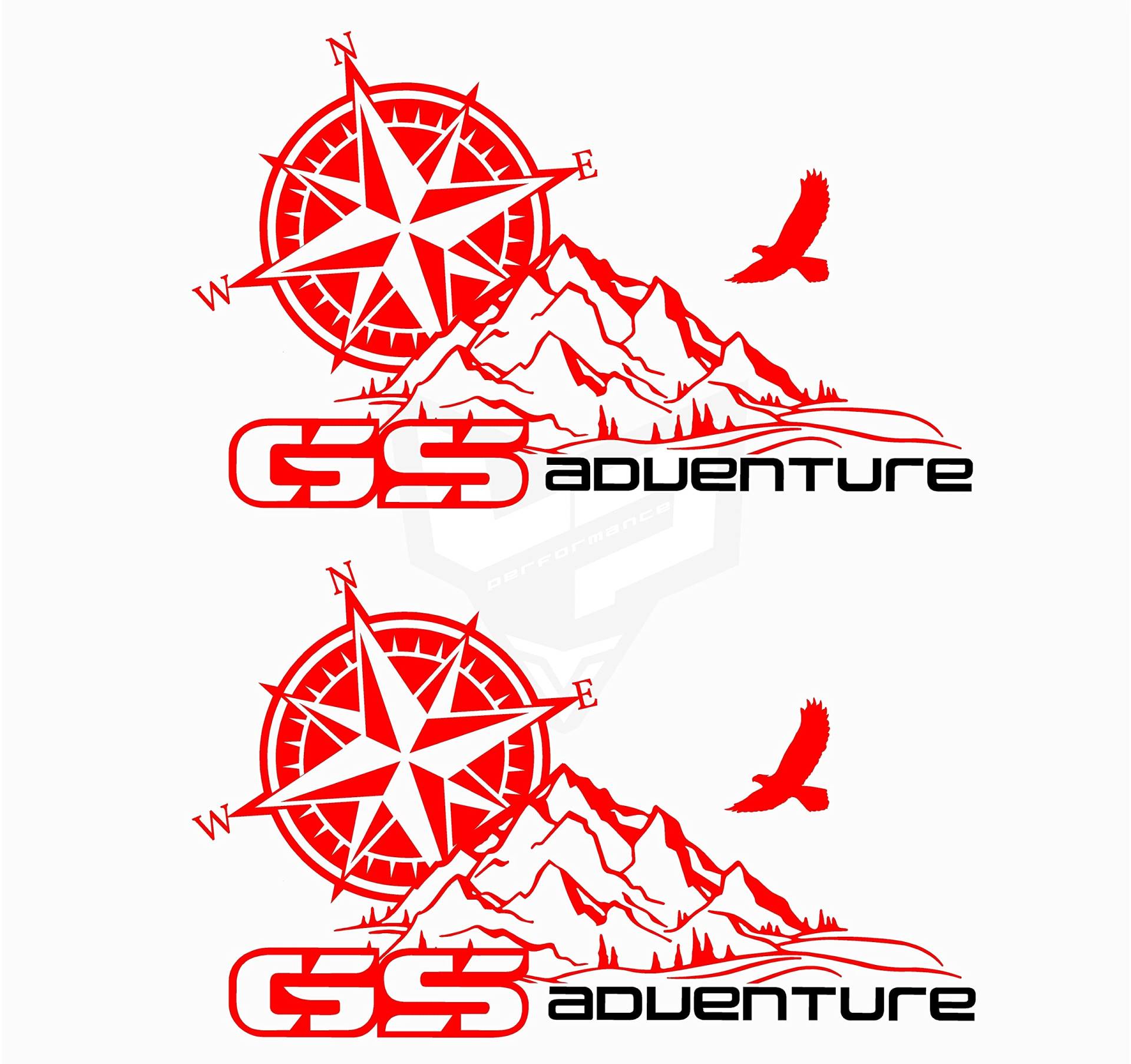 Artstickers 2 Stück Aufkleber Adventure Kompass (Modell 2), Windrosa 4 x 4, für Auto oder Motorrad (rot) von Artstickers