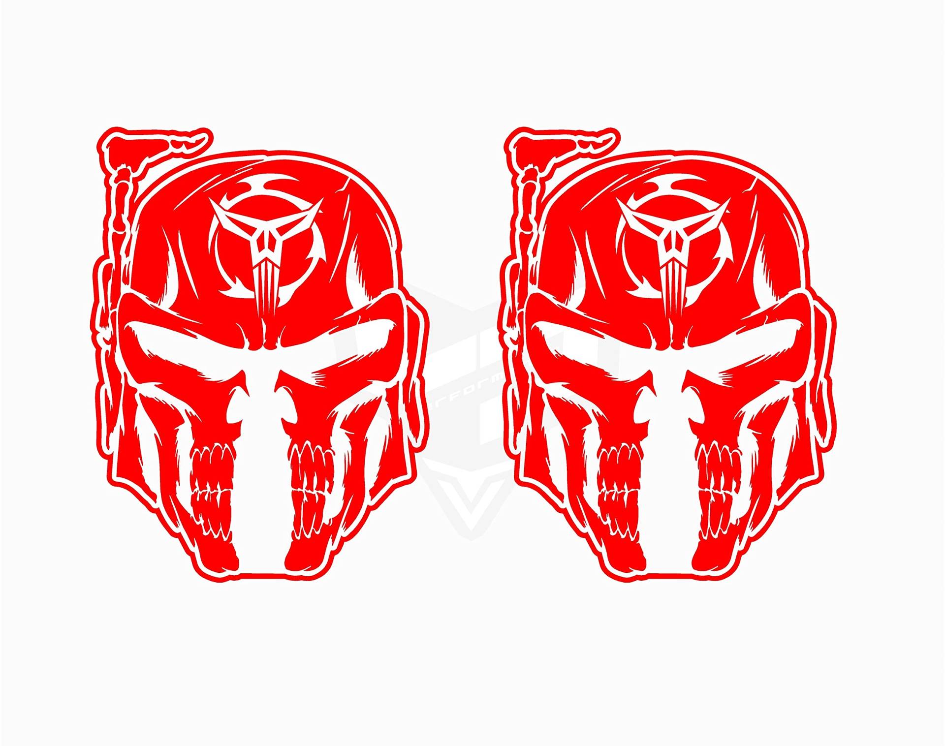 Artstickers 2 Stück Aufkleber Totenkopf Mandalorian Aufkleber Boba Fett Dekoration Aufkleber Sticker für Auto Motorrad Aufkleber Helm (rot, 13,5 x 10 cm) von Artstickers