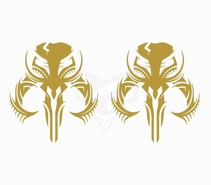 Artstickers 2 Stück Aufkleber Totenkopf Mandalorian Boba Fett Dekoration Aufkleber Autoaufkleber Motorrad Aufkleber Helm (Gold, 10 x 9 cm) von Artstickers