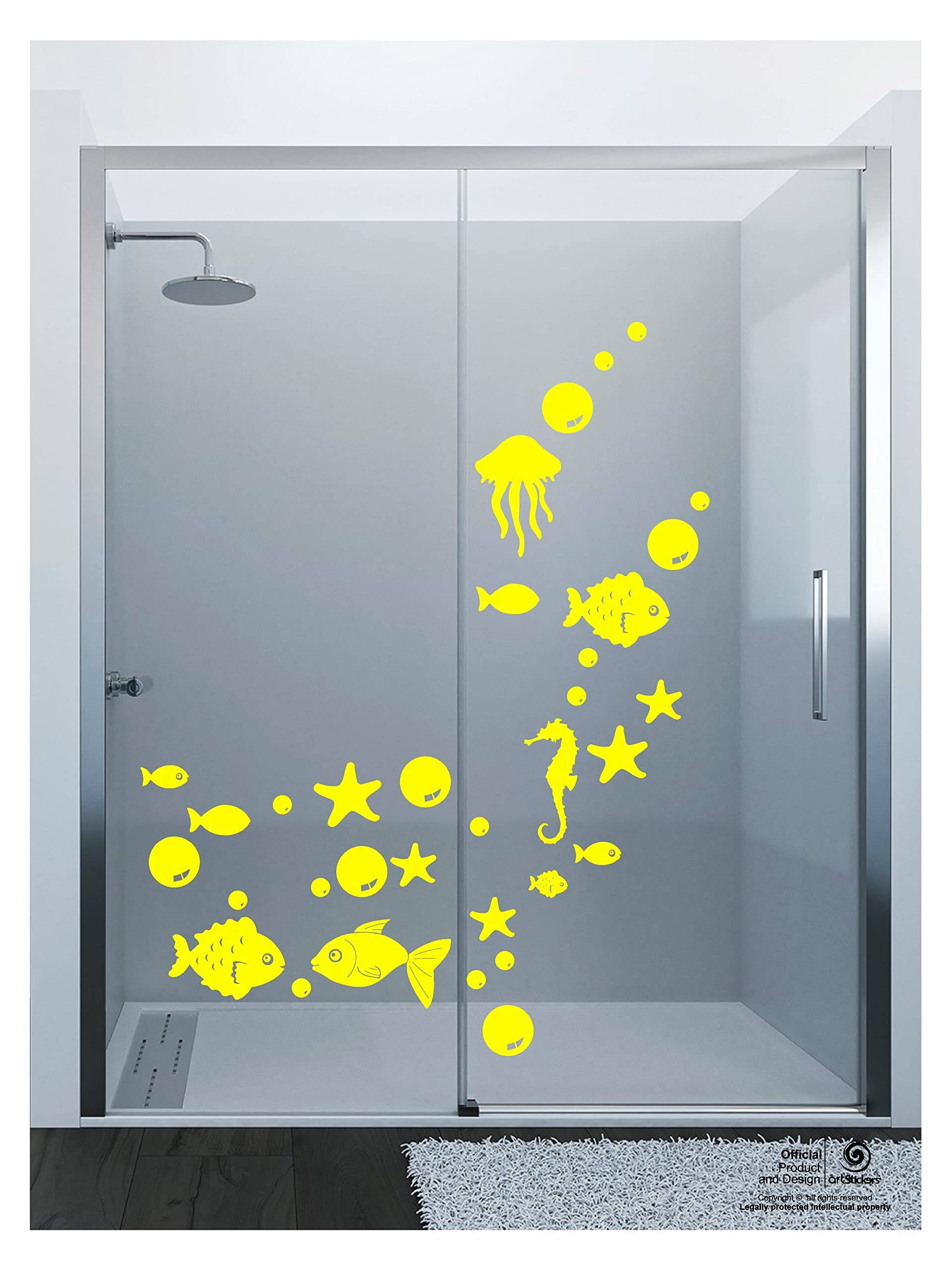 Artstickers 31 Stück Aufkleber für Dusche, Blasen, Fische, Aufkleber für Badezimmer, Dekoration (Gelb) von Artstickers