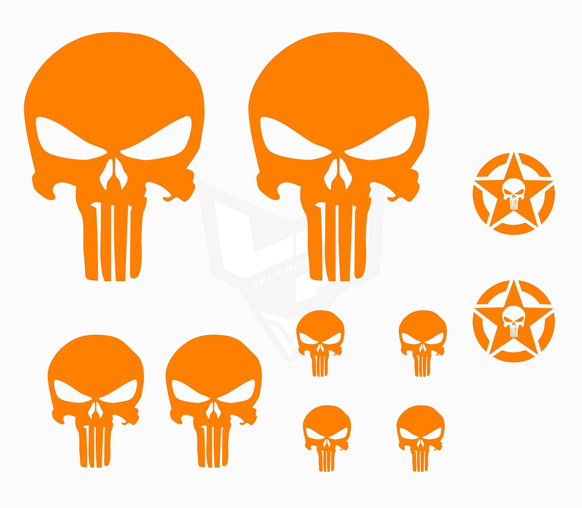 Artstickers Aufkleber, Totenkopf, 10 Stück, für Auto oder Motorrad, Totenkopf-Design, Orange von Artstickers