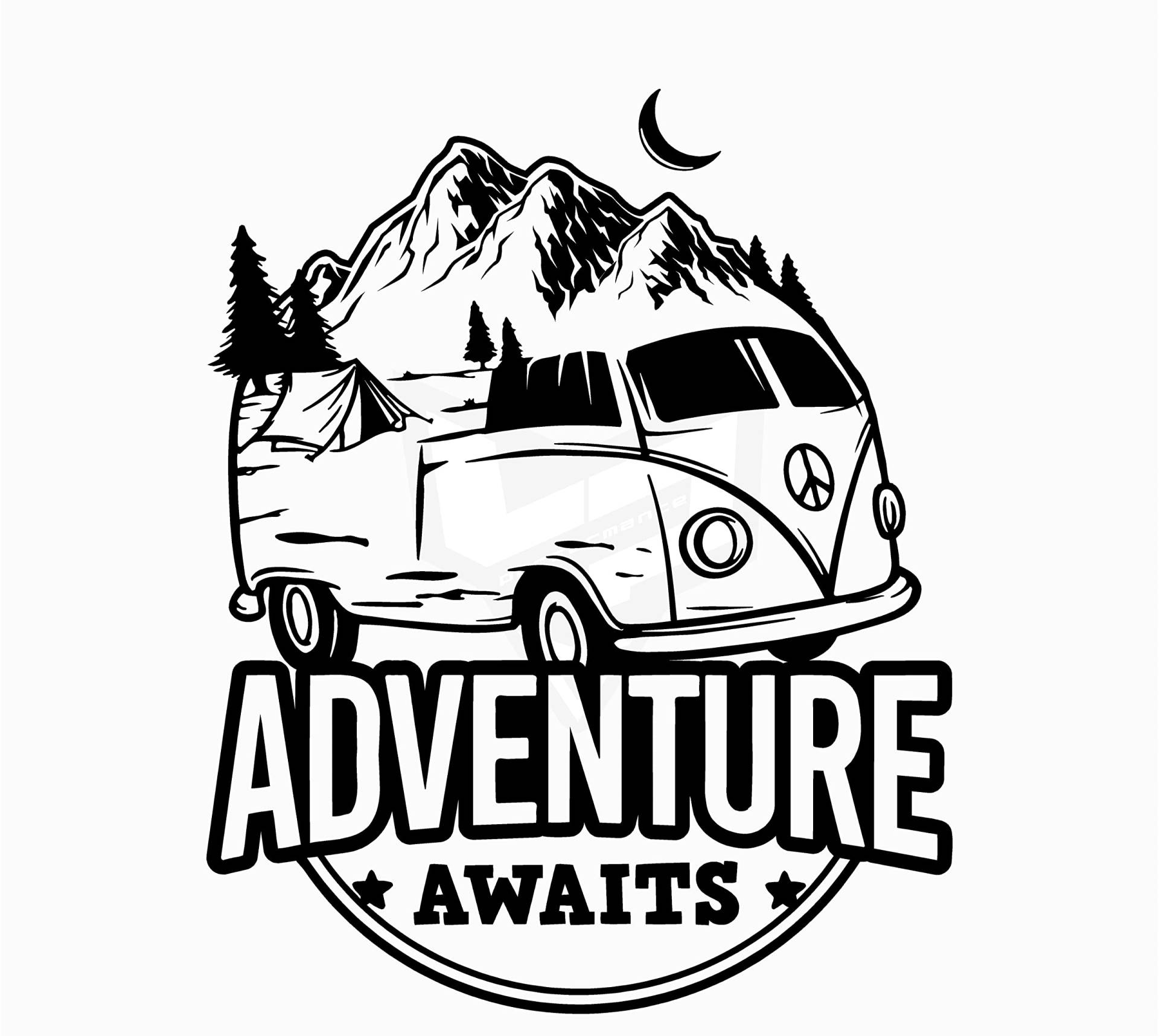 Artstickers Aufkleber für Camper Adventure Awaits, Wohnwagen-Aufkleber, Schwarz, 17,5 x 14 cm von Artstickers