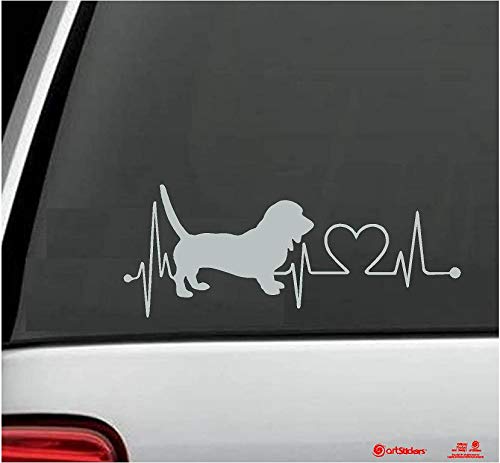 Artstickers Autoaufkleber, Motiv Basset Hound, 20 cm, für Auto-Liebhaber. Farbe: Silber Aufkleber Hund Herzschlag Spilarts-Geschenkaufkleber, eingetragene Marke. von Artstickers