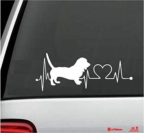 Artstickers Autoaufkleber, Motiv Basset Hound, 20 cm, für Auto-Liebhaber. Farbe: Weiß. Aufkleber Hund Herzschlag Spilarts-Geschenkaufkleber, eingetragene Marke. von Artstickers