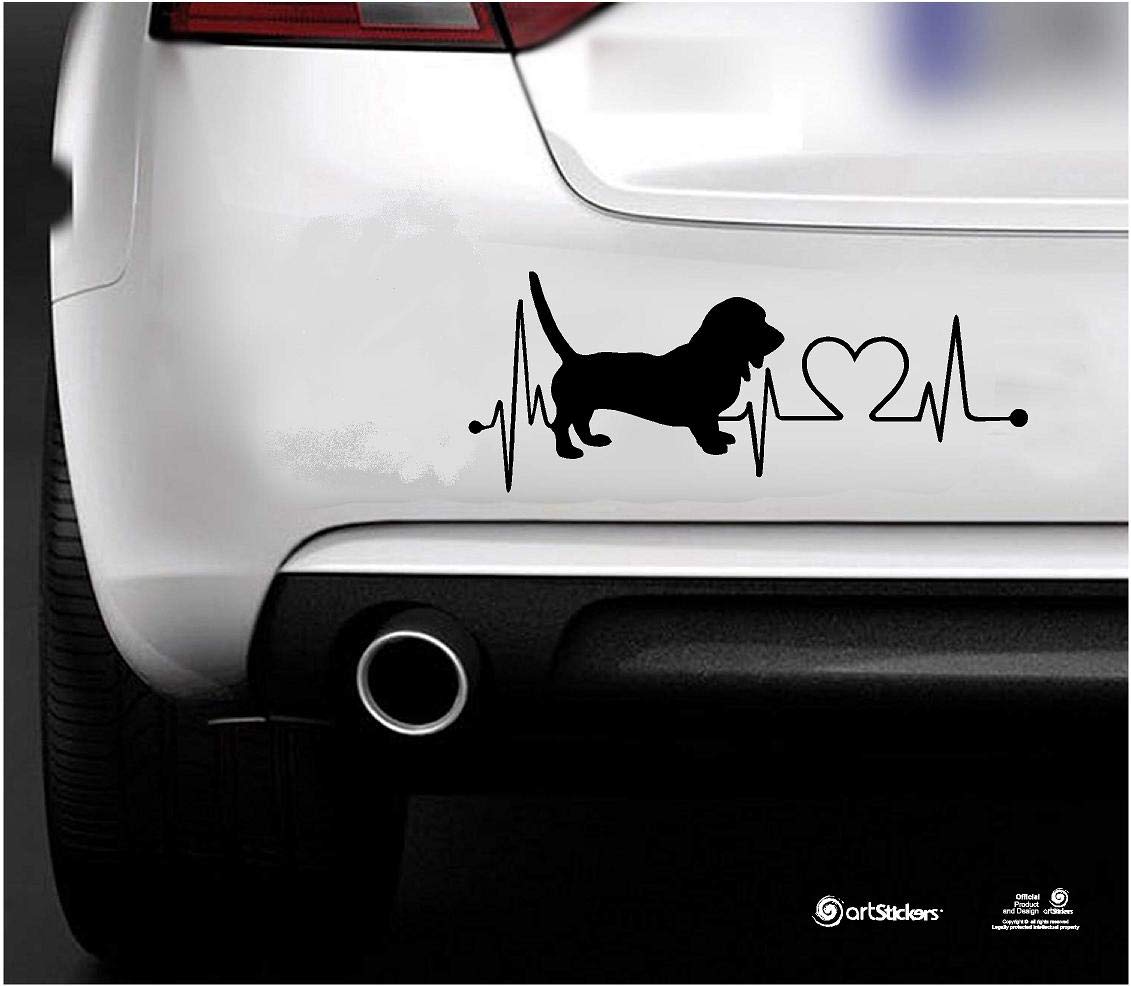 Artstickers Autoaufkleber, Motiv Basset Hound, 20 cm, für Auto-Liebhaber. Farbe: schwarz Aufkleber Hund Herzschlag Spilarts-Geschenkaufkleber, eingetragene Marke. von Artstickers