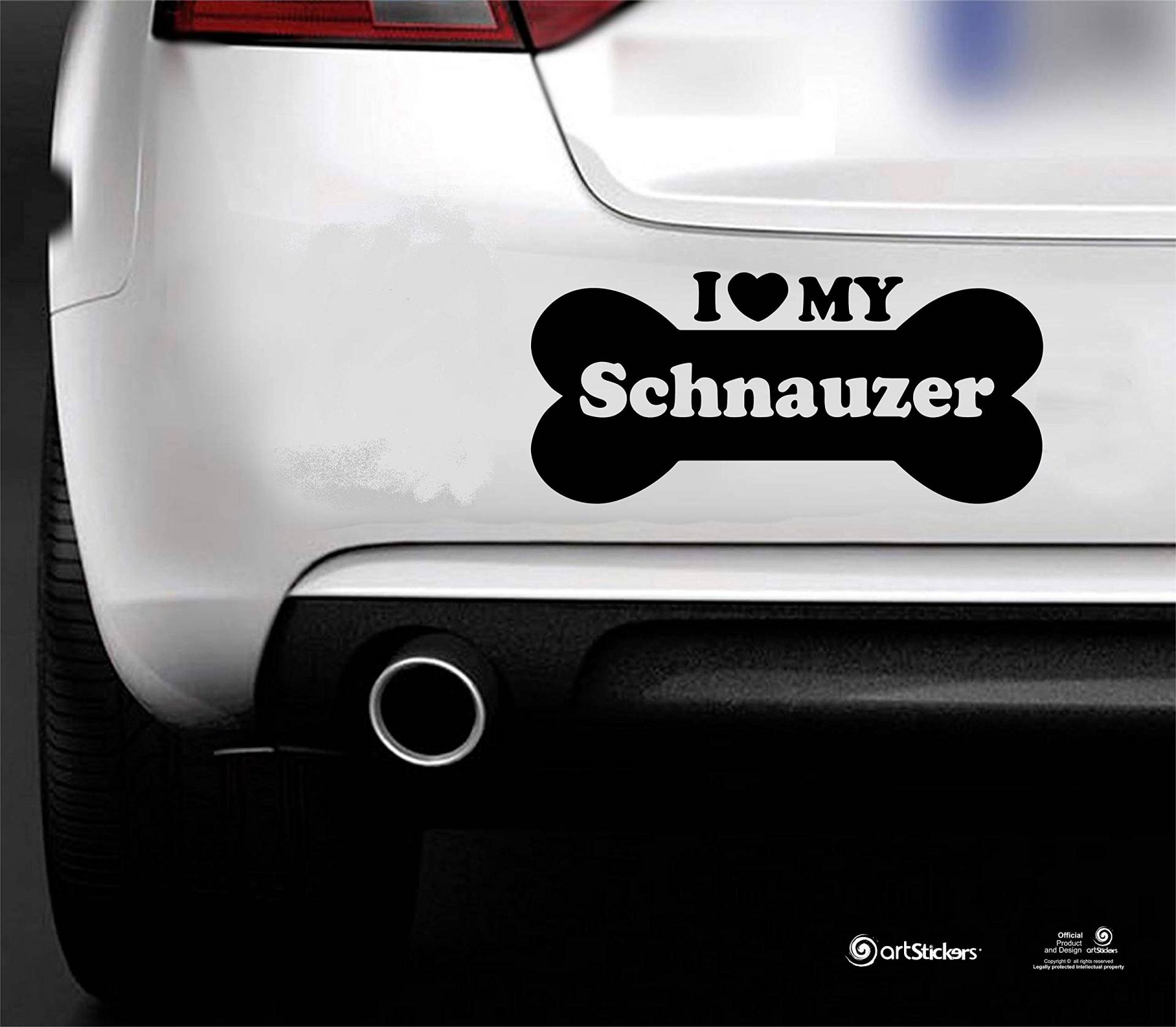 Artstickers Autoaufkleber in Knochenform Hund Schnauzer, 18 cm, für Auto-Liebhaber, Schwarz, Aufkleber Hund Schnauzer, Geschenkaufkleber Spilart, eingetragene Marke von Artstickers