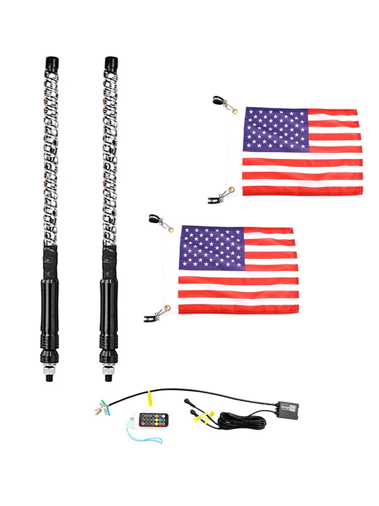 Artudatech 2ft RGB LED APP Whip Lights Antenna with Flag Remote Control Fit for Polaris UTV ATV von Artudatech