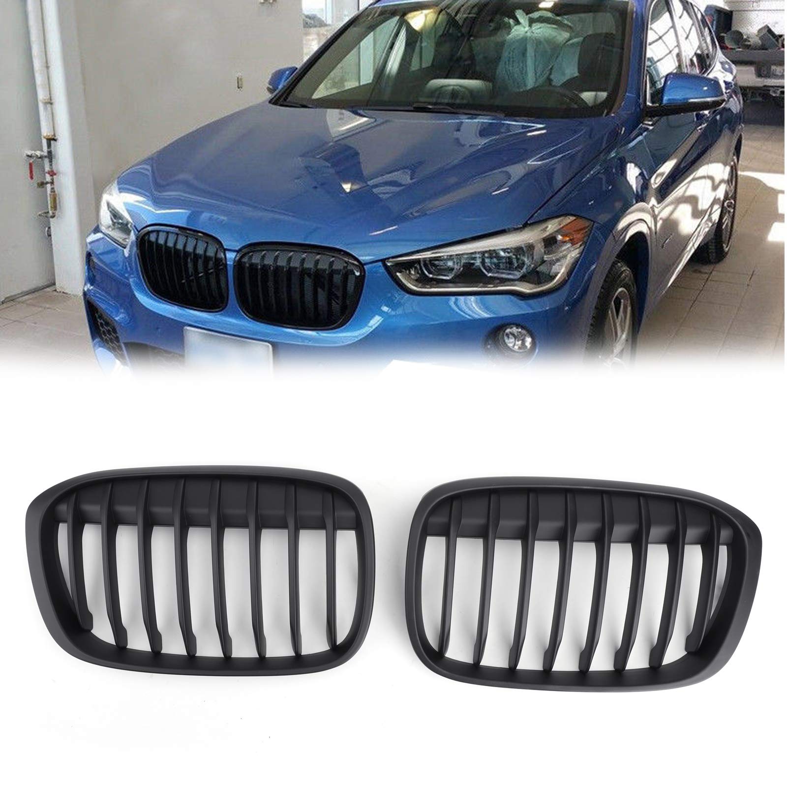 Artudatech Auto Kühlergrill 1 Pair Front Stoßstange Matte Black Kidney Grill Kühlergrill Passend für B-M-W F48 F49 X1 2016-2021 von Artudatech