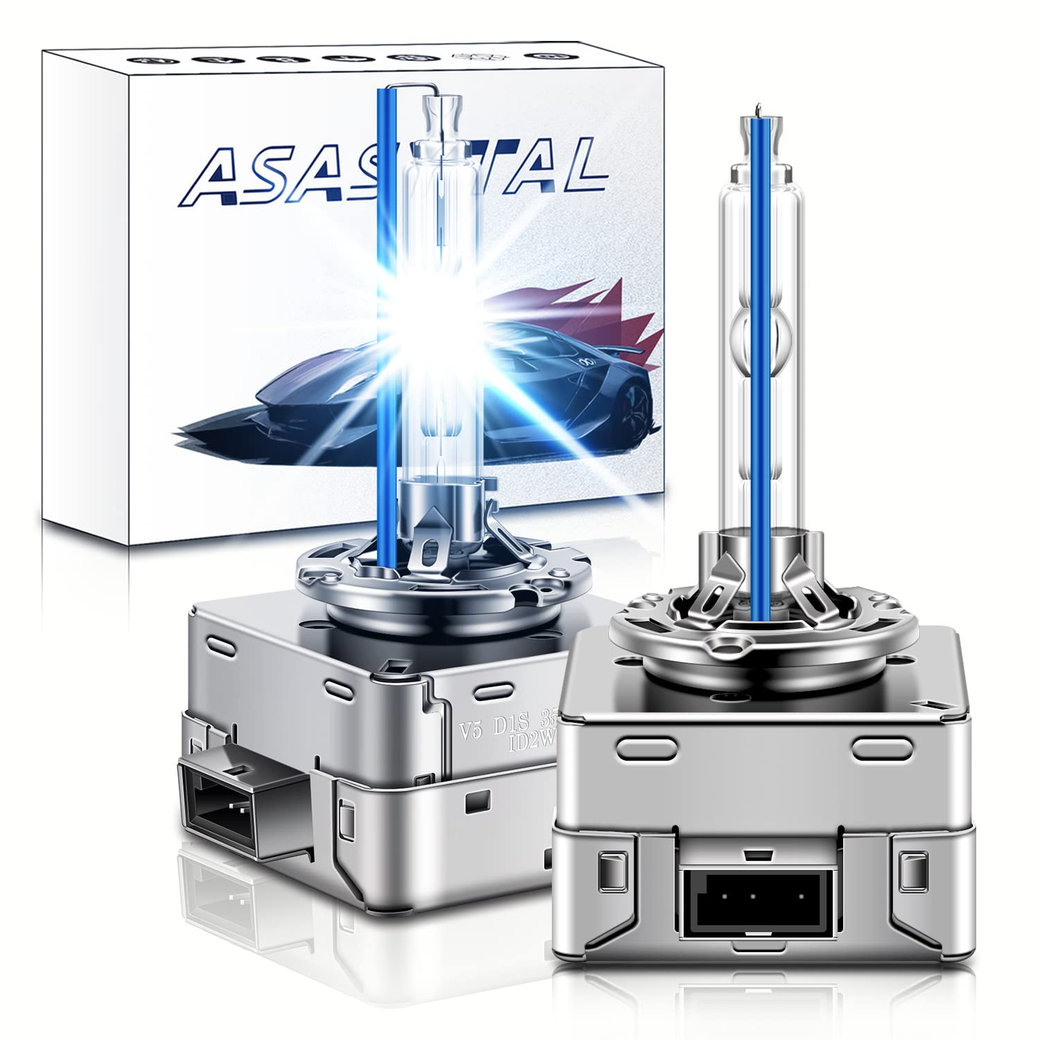 Asasytal D1S Xenonlampen 35W 8000K Kühles Blau, +300% Ultrahell Bi-HID Umrüstsatz Xenarc Auto-Außenscheinwerfer Upgrade-Glühbirne mit Robustem Metallsockel zum Nachrüsten, 2er-Set von Asasytal